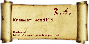 Kremmer Acsád névjegykártya